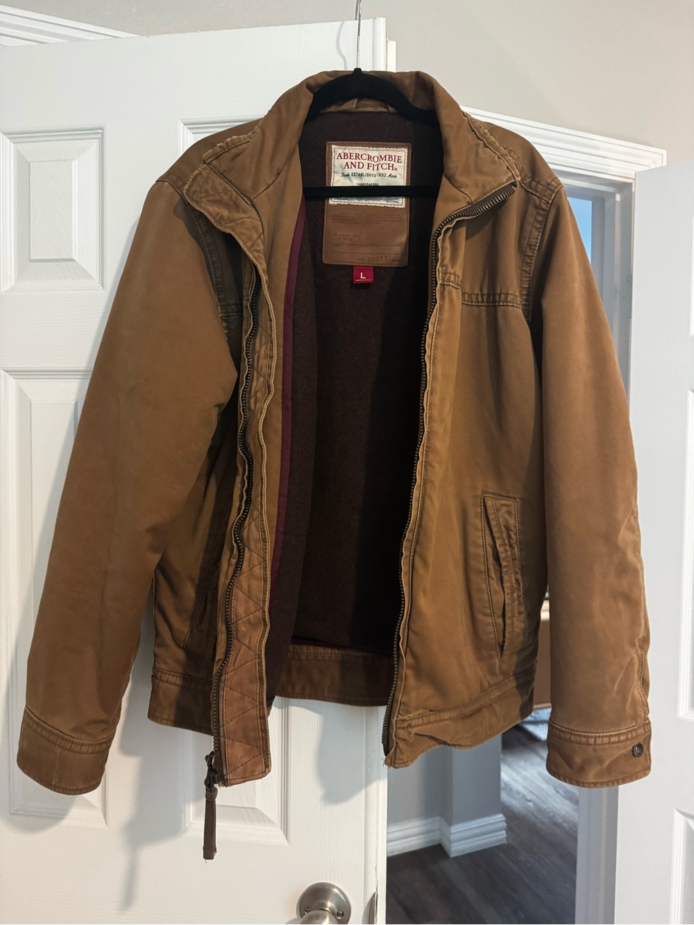 Vintage Abercrombie & Fitch Men's Tan Canvas Zip Jacket